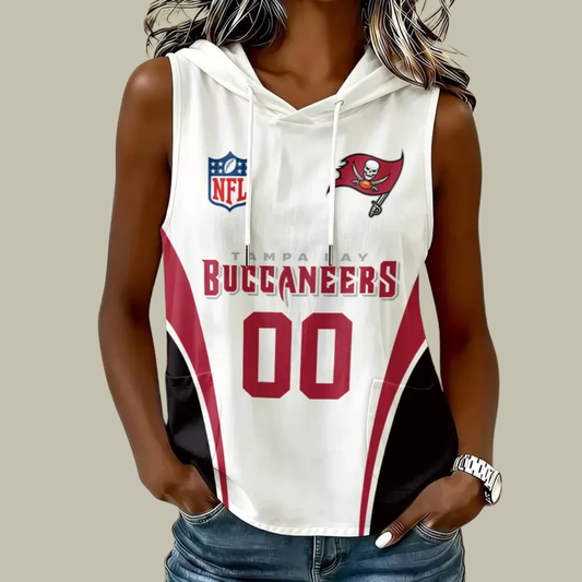 [TOUCHDOWN DEAL] NEW CUSTOMIZED NFL10 TBB TAMPA BAY BUCCANEERS WOMEN'S SLEEVELESS HOODED POCKET TANK TOP