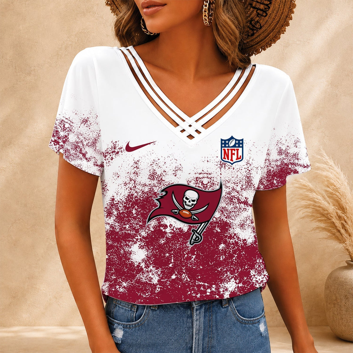 [TOUCHDOWN DEAL] NEW CUSTOMIZED NFL10 TBB TAMPA BAY BUCCANEERS V-NECK SHIRT