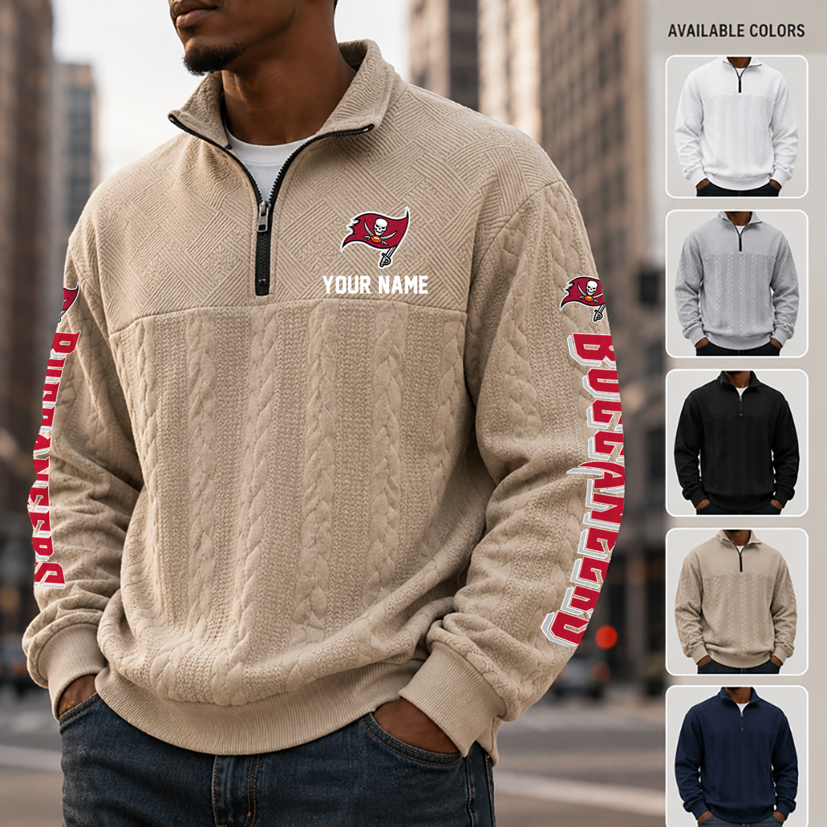 [TOUCHDOWN DEAL] NEW CUSTOMIZED NFL10 TBB TAMPA BAY BUCCANEERS MULTICOLOR QUARTER-ZIP SWEATSHIRT