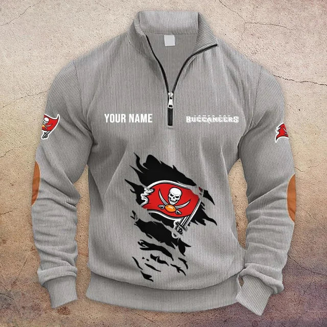 [TOUCHDOWN DEAL] NEW CUSTOMIZED NFL10 TBB TAMPA BAY BUCCANEERS MULTICOLOR STRIPED QUATER ZIP SWEATSHIRT
