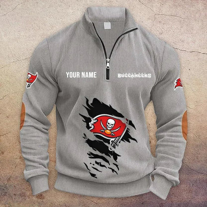 [TOUCHDOWN DEAL] NEW CUSTOMIZED NFL10 TBB TAMPA BAY BUCCANEERS MULTICOLOR STRIPED QUATER ZIP SWEATSHIRT
