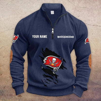 [TOUCHDOWN DEAL] NEW CUSTOMIZED NFL10 TBB TAMPA BAY BUCCANEERS MULTICOLOR STRIPED QUATER ZIP SWEATSHIRT