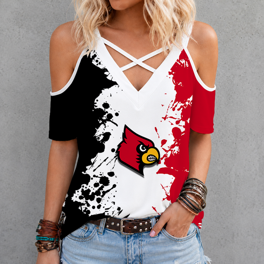 [TOUCHDOWN DEAL]NEW CUSTOMIZED NCAA FBS10 ULC LOUISVILLE CARDINALS CRISS CROSS V-NECK TOP