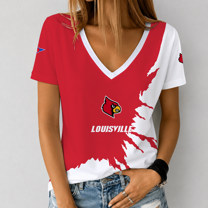 [TOUCHDOWN DEAL] NEW CUSTOMIZED NCAA FBS10 ULC LOUISVILLE CARDINALS V-NECK FEMALE SHIRT