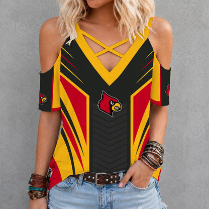 [TOUCHDOWN DEAL] NEW CUSTOMIZED NCAA FBS10 ULC LOUISVILLE CARDINALS CRISS CROSS V-NECK TOP