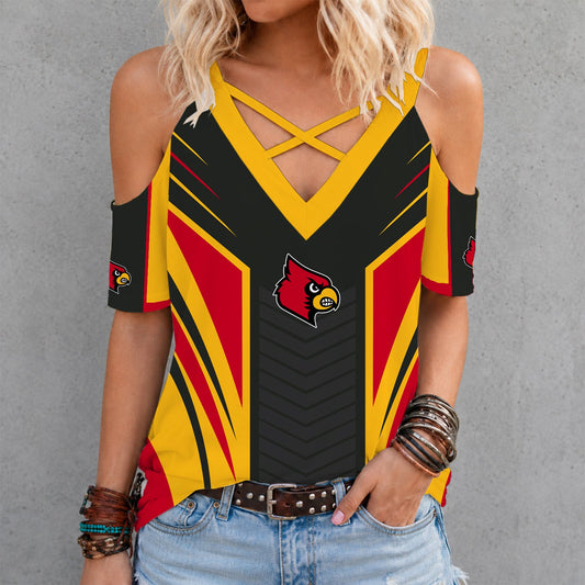 [TOUCHDOWN DEAL] NEW CUSTOMIZED NCAA FBS10 ULC LOUISVILLE CARDINALS CRISS CROSS V-NECK TOP