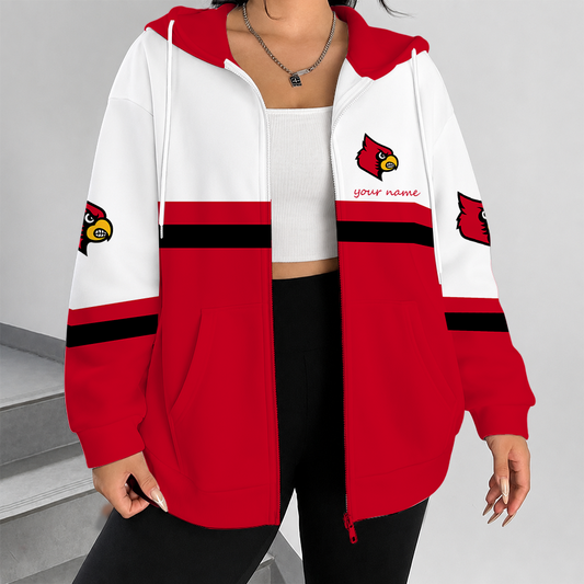 [TOUCHDOWN DEAL] NEW CUSTOMIZED NCAA FBS10 ULC LOUISVILLE CARDINALS ZIP HOODIE