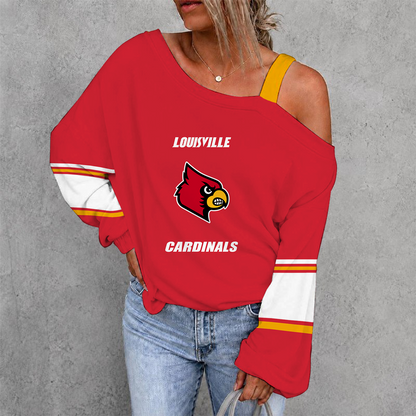 [TOUCHDOWN DEAL] NEW CUSTOMIZED NCAA FBS10 ULC LOUISVILLE CARDINALS WOMEN'S OFF-SHOULDER LONG SLEEVE SHIRT