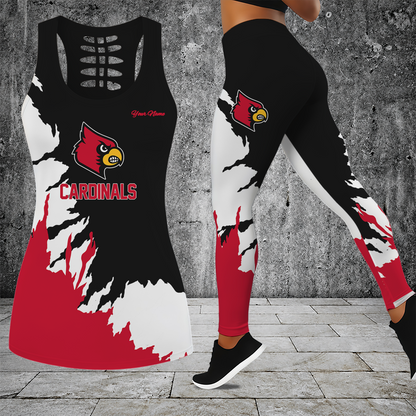 [TOUCHDOWN DEAL] NEW CUSTOMIZED NCAA FBS10 ULC LOUISVILLE CARDINALS HOLLOW TANK TOP & LEGGINGS SET