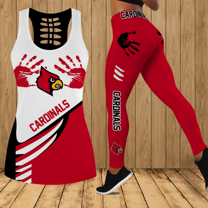 [TOUCHDOWN DEAL]NEW CUSTOMIZED NCAA FBS10 ULC LOUISVILLE CARDINALS HOLLOW TANK TOP & LEGGINGS SET