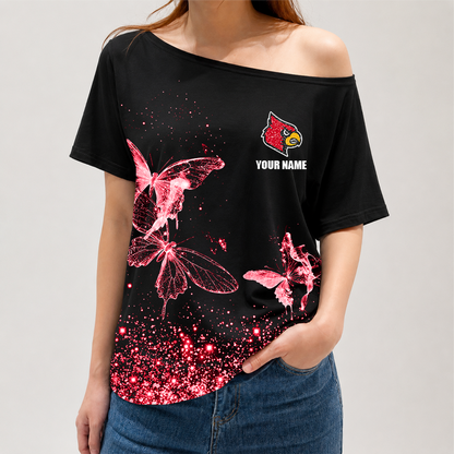 [TOUCHDOWN DEAL]NEW CUSTOMIZED NCAA FBS10 ULC LOUISVILLE CARDINALS OFF-SHOULDER SHIRT