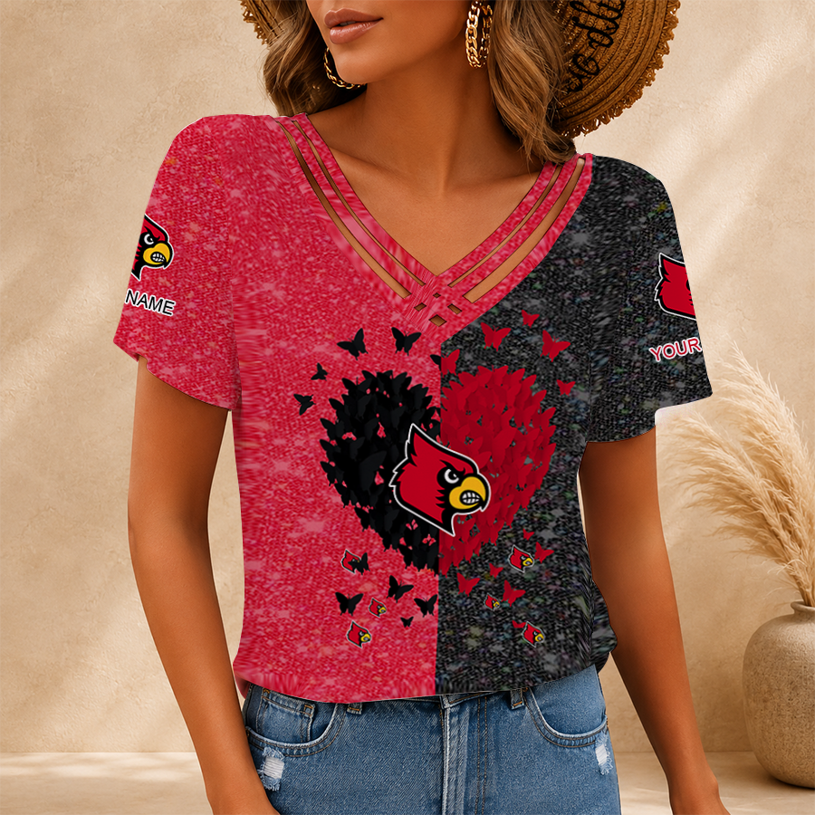 [TOUCHDOWN DEAL] NEW CUSTOMIZED NCAA FBS10 ULC LOUISVILLE CARDINALS V-NECK SHIRT
