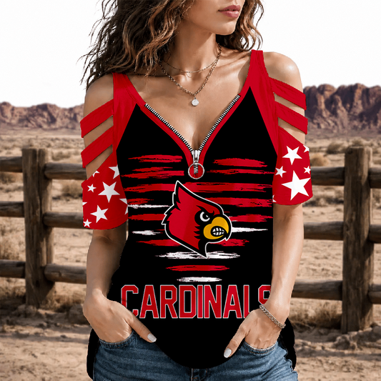 [FAN FAVORITE] NEW CUSTOMIZED NCAA FBS10 ULC LOUISVILLE CARDINALS STRAPPY COLD-SHOULDER TOP