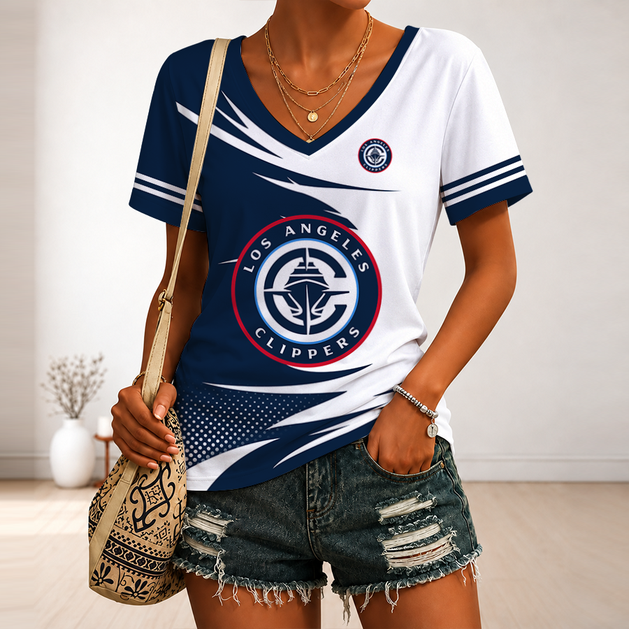 [HOT DEAL] NEW CUSTOMIZED NBA10 LCL LOS ANGELES CLIPPERS V-NECK FEMALE SHIRT