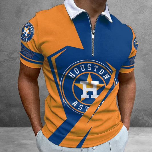 [HOMERUN DEAL] NEW CUSTOMIZED MLB10 HAS HOUSTON ASTROS ZIP POLO SHIRT