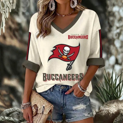 [TOUCHDOWN DEAL] NEW CUSTOMIZED NFL10 TBB TAMPA BAY BUCCANEERS WOMEN'S HEART V-NECK LONG SLEEVE SHIRT