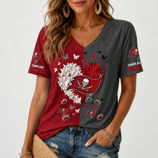 [TOUCHDOWN DEAL] NEW CUSTOMIZED NFL10 TBB TAMPA BAY BUCCANEERS V-NECK FEMALE SHIRT