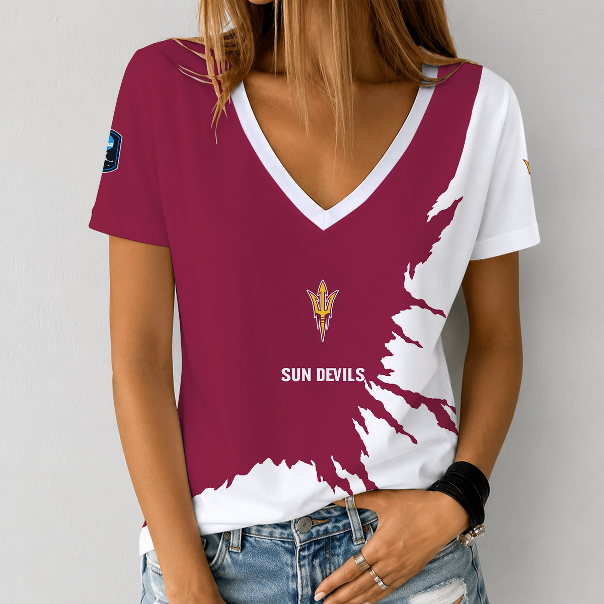 [PUCK DROP DEAL] NEW CUSTOMIZED NCAA MFF11 ASS ARIZONA STATE SUN DEVILS V-NECK FEMALE SHIRT