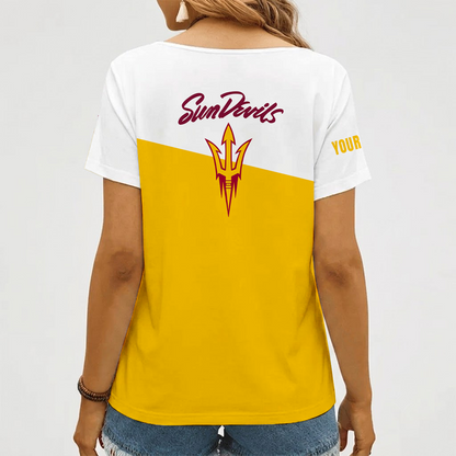 [PUCK DROP DEAL] NEW CUSTOMIZED NCAA MFF11 ASS ARIZONA STATE SUN DEVILS V-NECK FEMALE SHIRT
