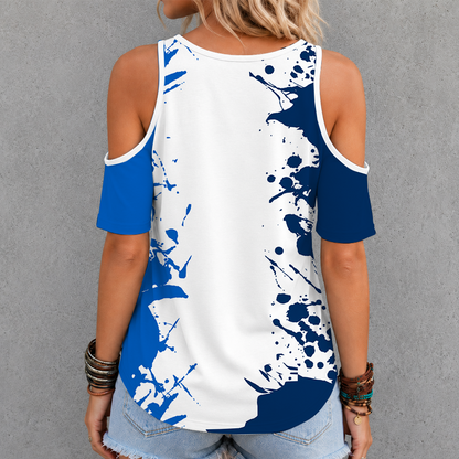 [TOUCHDOWN DEAL]NEW CUSTOMIZED NCAA FBS11 BYU BYU COUGARS CRISS CROSS V-NECK TOP
