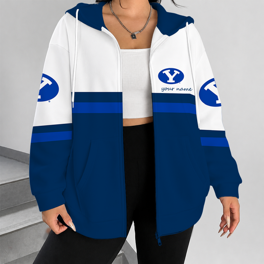 [TOUCHDOWN DEAL] NEW CUSTOMIZED NCAA FBS11 BYU BYU COUGARS ZIP HOODIE