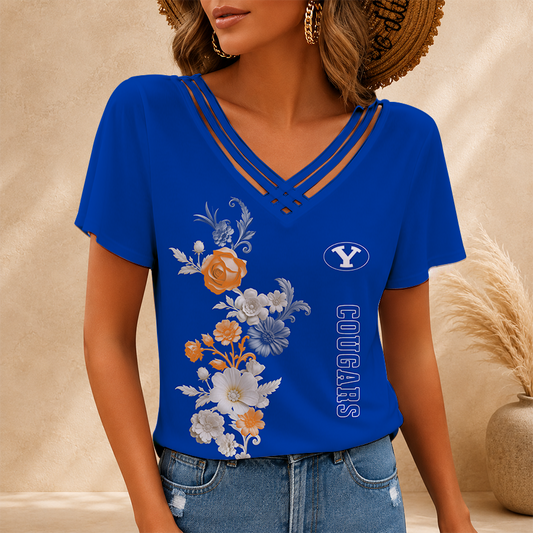 [FAN FAVORITE] NEW CUSTOMIZED NCAA FBS11 BYU BYU COUGARS V-NECK SHIRT