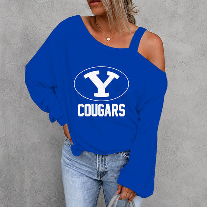 [TOUCHDOWN DEAL] NEW CUSTOMIZED NCAA FBS11 BYU BYU COUGARS WOMEN'S OFF-SHOULDER LONG SLEEVE SHIRT