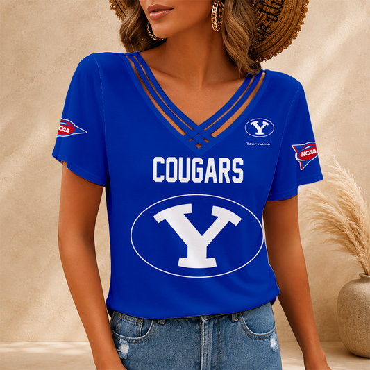 [TOUCHDOWN DEAL] NEW CUSTOMIZED NCAA FBS11 BYU BYU COUGARS V-NECK SHIRT