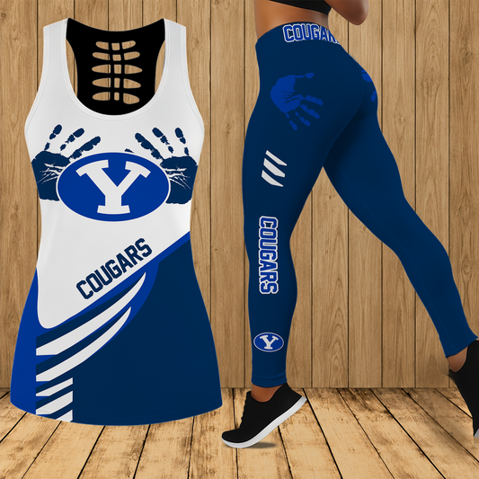 [TOUCHDOWN DEAL]NEW CUSTOMIZED NCAA FBS11 BYU BYU COUGARS HOLLOW TANK TOP & LEGGINGS SET