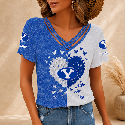 [TOUCHDOWN DEAL] NEW CUSTOMIZED NCAA FBS11 BYU BYU COUGARS V-NECK SHIRT