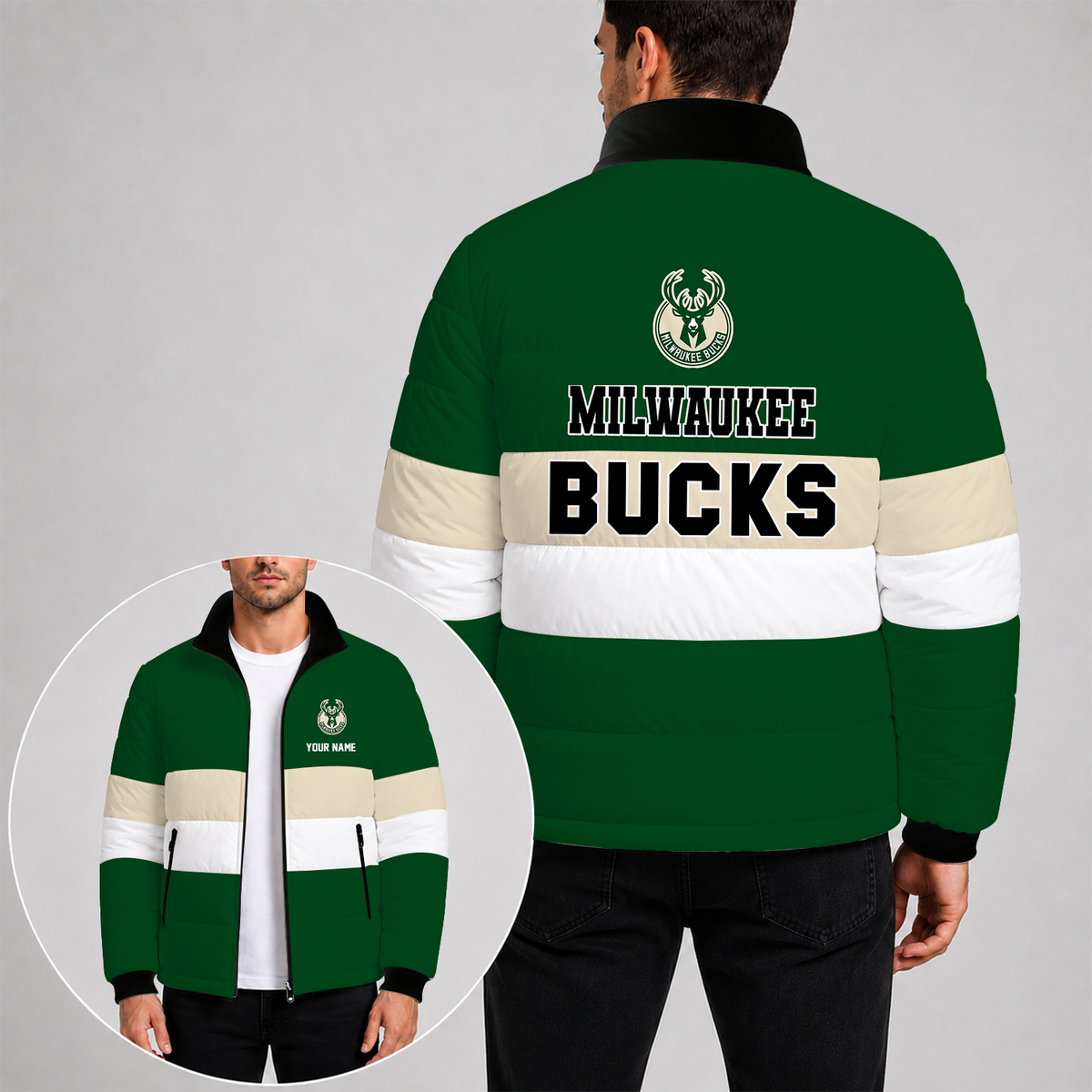 [SLAM DUNK DEAL] NEW CUSTOMIZED NBA11 MBU THE BUCKS PUFFER JACKET