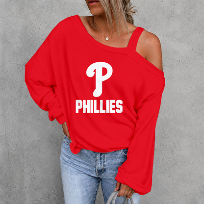 [HOMERUN DEAL] NEW CUSTOMIZED MLB11 PPS PHILADELPHIA PHILLIES WOMEN'S OFF-SHOULDER LONG SLEEVE SHIRT
