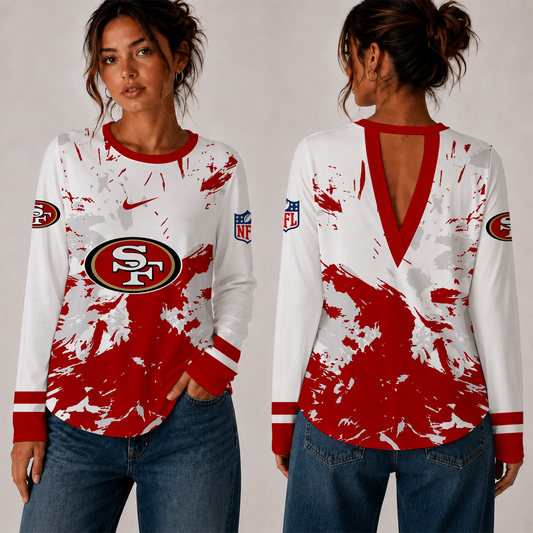 [TOUCHDOWN DEAL] NEW CUSTOMIZED NFL11 SF49 SAN FRANCISCO 49ERS WOMEN'S BACK V-CUT LONG-SLEEVE SHIRT