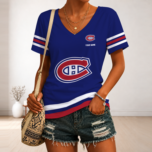 [PUCK DROP DEAL] NEW CUSTOMIZED NHL11 MCD MONTREAL CANADIENS V-NECK FEMALE SHIRT