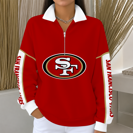 [TOUCHDOWN DEAL] NEW CUSTOMIZED NFL11 SF49 SAN FRANCISCO 49ERS QUARTER ZIP RIBBED SWEATER