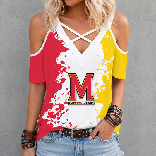 [SLAM DUNK DEAL] NEW CUSTOMIZED NCAA MAM11 MLT MARYLAND TERRAPINS CRISS CROSS V-NECK TOP