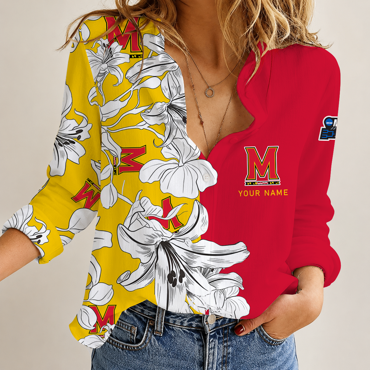[SLAM DUNK DEAL] NEW CUSTOMIZED NCAA MAM11 MLT MARYLAND TERRAPINS STRAPPY WOMEN CASUAL SHIRT