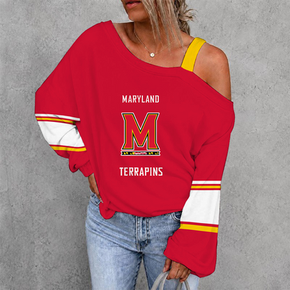 [SLAM DUNK DEAL] NEW CUSTOMIZED NCAA MAM11 MLT MARYLAND TERRAPINS WOMEN'S OFF-SHOULDER LONG SLEEVE SHIRT