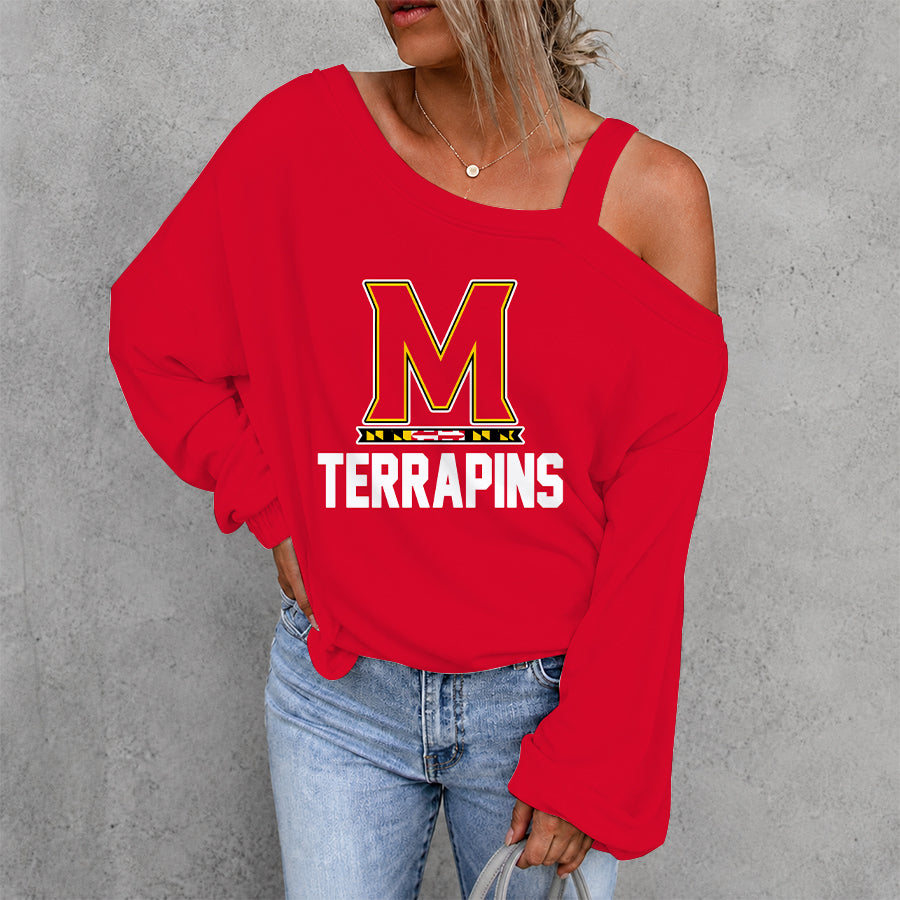 [SLAM DUNK DEAL] NEW CUSTOMIZED NCAA MAM11 MLT MARYLAND TERRAPINS WOMEN'S OFF-SHOULDER LONG SLEEVE SHIRT
