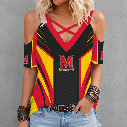 [SLAM DUNK DEAL] NEW CUSTOMIZED NCAA MAM11 MLT MARYLAND TERRAPINS CRISS CROSS V-NECK TOP