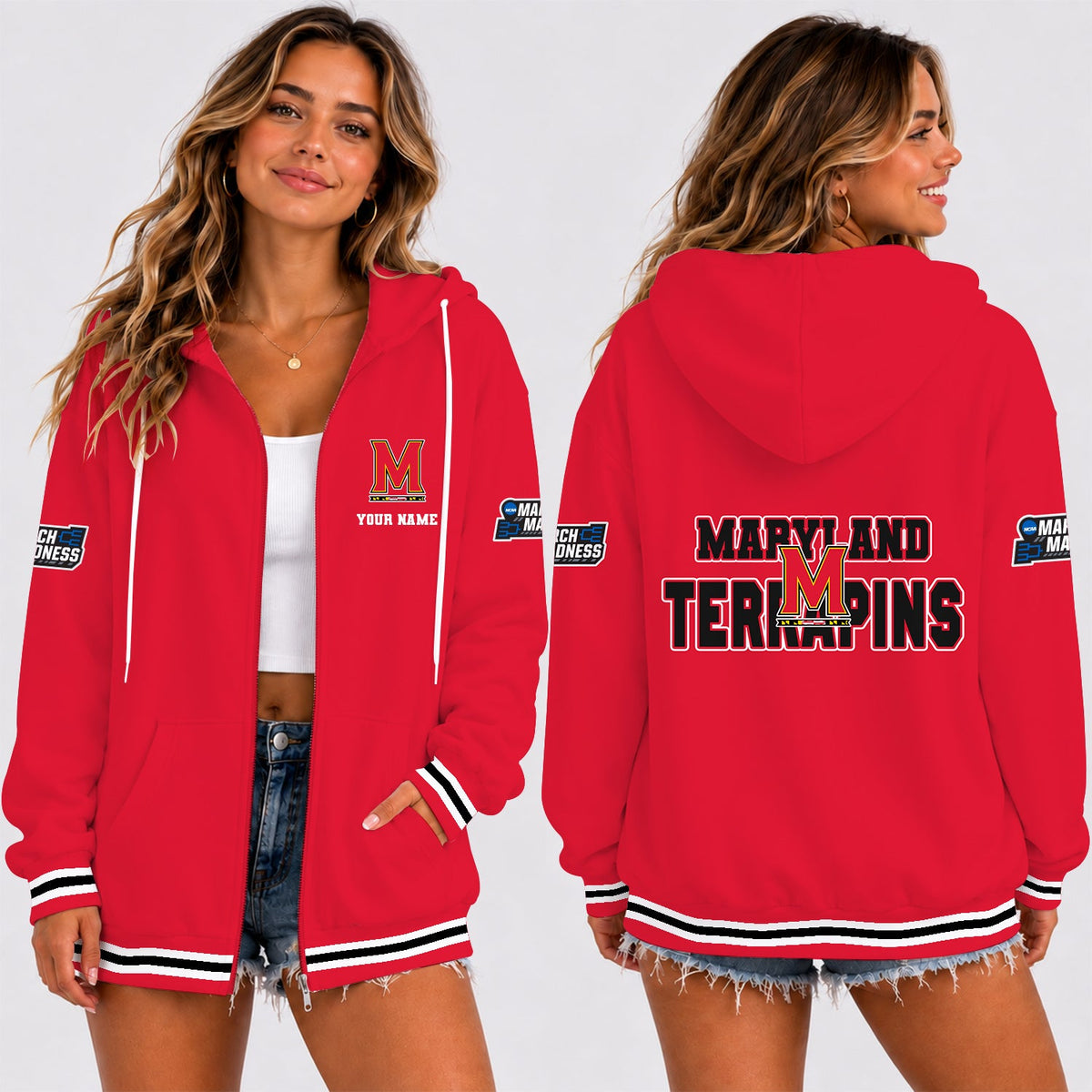 [SLAM DUNK DEAL] NEW CUSTOMIZED NCAA MAM11 MLT MARYLAND TERRAPINS STRAPPY ZIP HOODIE