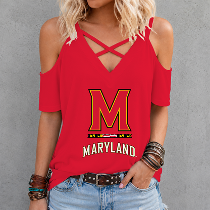 [SLAM DUNK DEAL] NEW CUSTOMIZED NCAA MAM11 MLT MARYLAND TERRAPINS CRISS CROSS V-NECK TOP