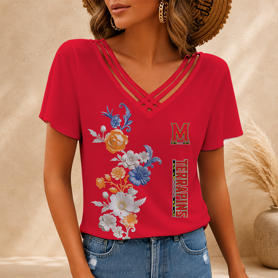 [SLAM DUNK DEAL] NEW CUSTOMIZED NCAA MAM11 MLT MARYLAND TERRAPINS V-NECK SHIRT