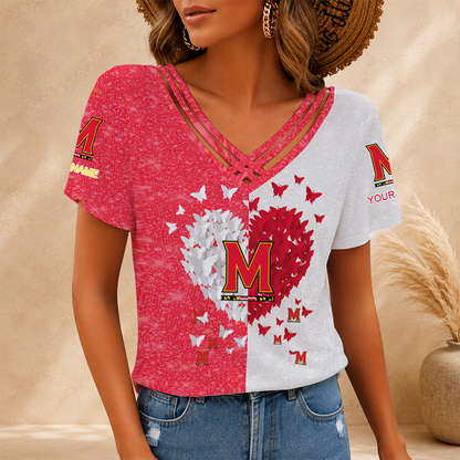 [SLAM DUNK DEAL] NEW CUSTOMIZED NCAA MAM11 MLT MARYLAND TERRAPINS V-NECK SHIRT