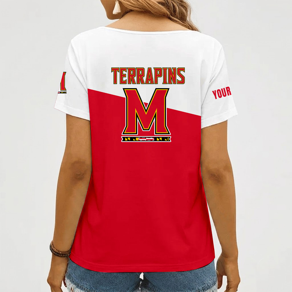 [FAN FAVORITE] NEW CUSTOMIZED NCAA MAM11 MLT MARYLAND TERRAPINS STRAPPY V-NECK FEMALE SHIRT