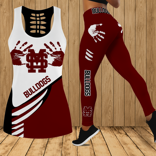 [HOMERUN DEAL] NEW CUSTOMIZED NCAA CWS11 MSB MISSISSIPPI STATE BULLDOGS HOLLOW TANK TOP & LEGGINGS SET