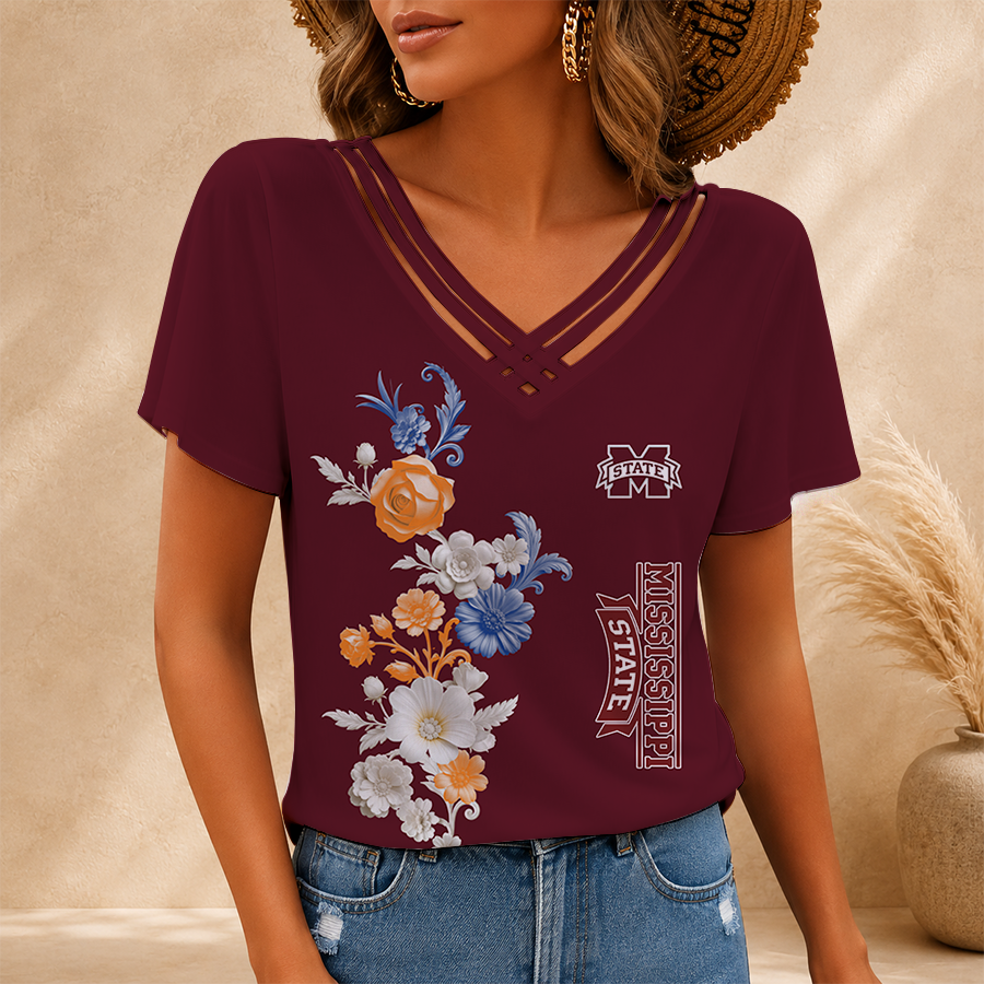 [HOMERUN DEAL] NEW CUSTOMIZED NCAA CWS11 MSB MISSISSIPPI STATE BULLDOGS V-NECK SHIRT
