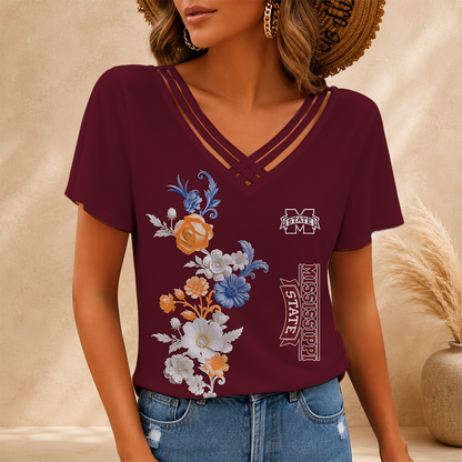 [HOMERUN DEAL] NEW CUSTOMIZED NCAA CWS11 MSB MISSISSIPPI STATE BULLDOGS V-NECK SHIRT