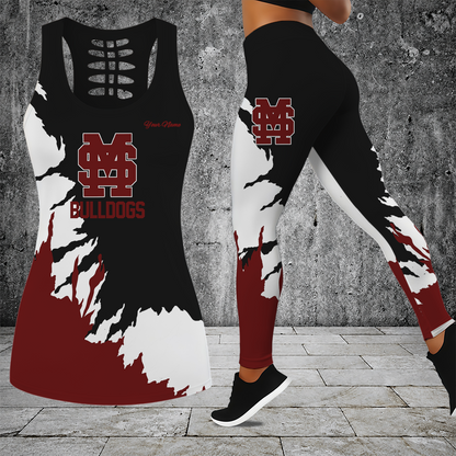 [HOMERUN DEAL] NEW CUSTOMIZED NCAA CWS11 MSB MISSISSIPPI STATE BULLDOGS HOLLOW TANK TOP & LEGGINGS SET