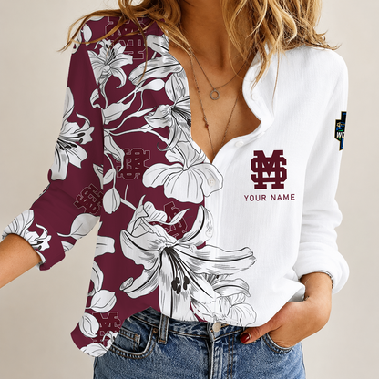 [HOMERUN DEAL] NEW CUSTOMIZED NCAA CWS11 MSB MISSISSIPPI STATE BULLDOGS WOMEN CASUAL SHIRT